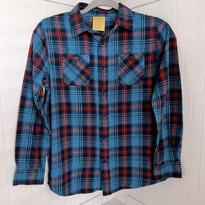 ThereAbouts blue & orange Plaid Long-sleeve flannel Shirt - L(14H/16H)
